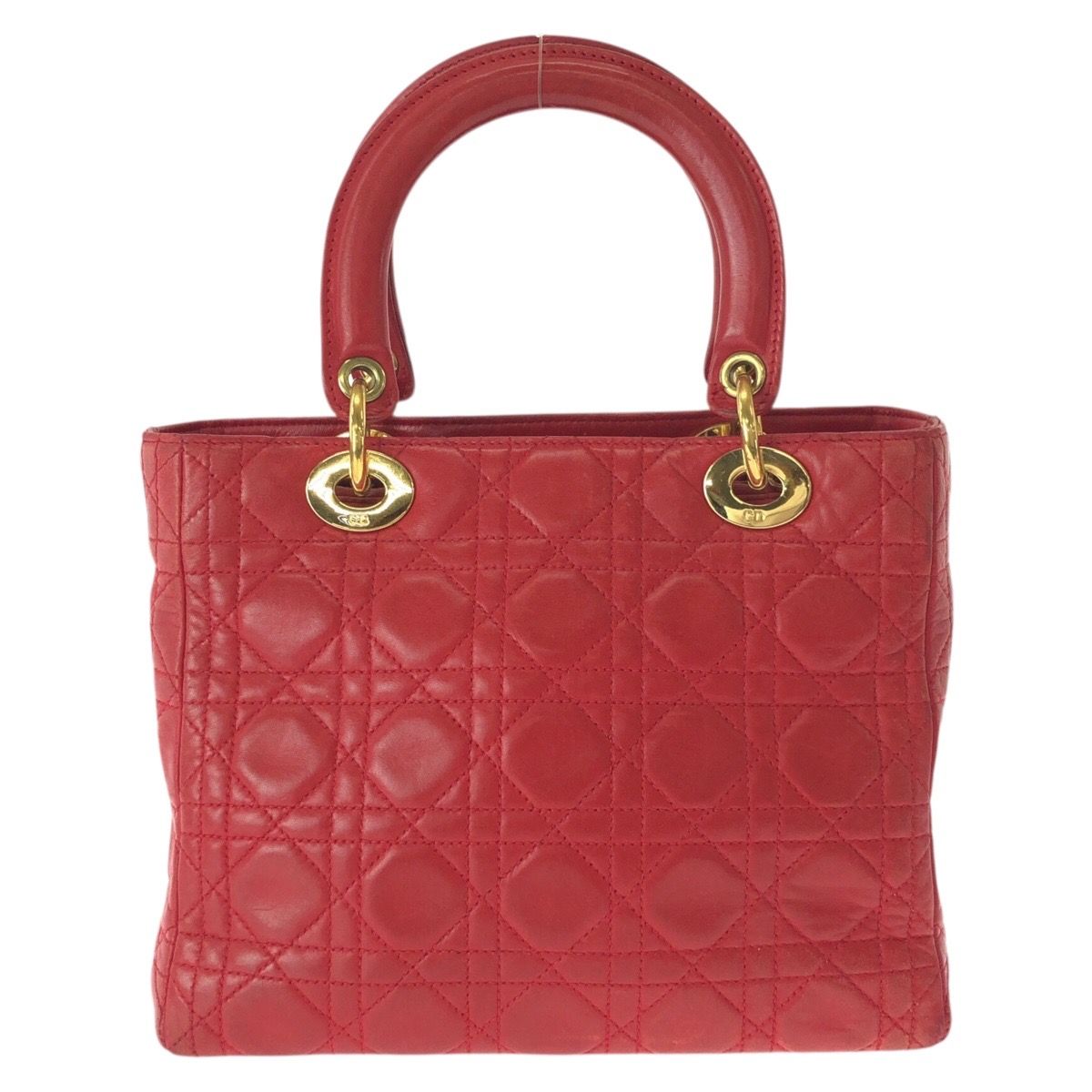 Dior Vintage Lady Cannage Red Gold Leather Handbag — view 2
