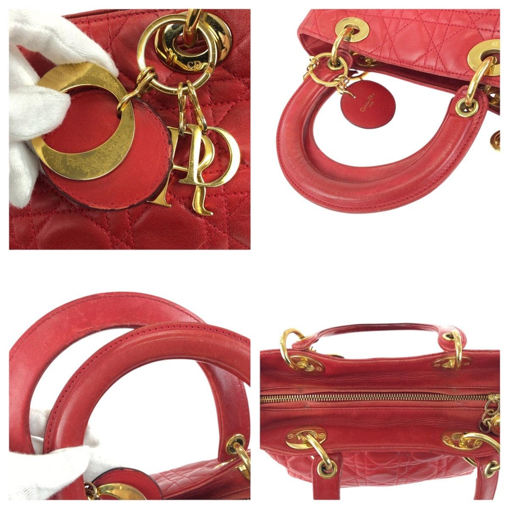 Dior Vintage Lady Cannage Red Gold Leather Handbag — view 6