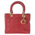 Dior Vintage Lady Cannage Red Gold Leather Handbag