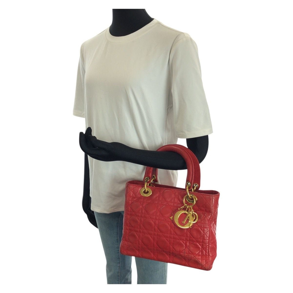 Dior Vintage Lady Cannage Red Gold Leather Handbag — view 7