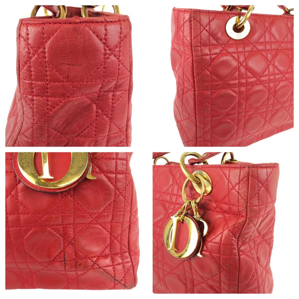 Dior Vintage Lady Cannage Red Gold Leather Handbag — view 5