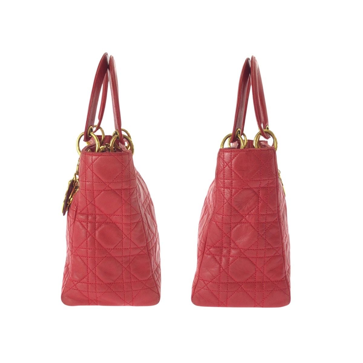 Dior Vintage Lady Cannage Red Gold Leather Handbag — view 8