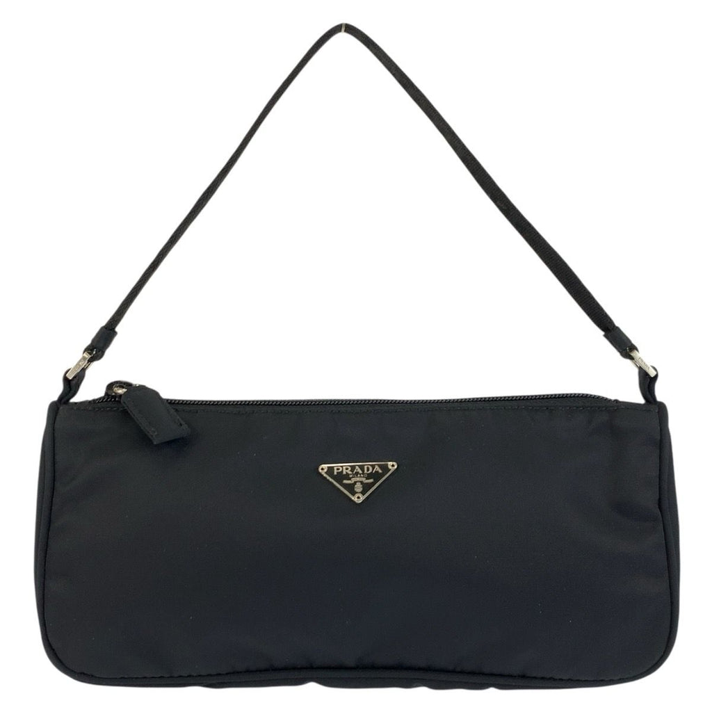 Prada Tessuto Triangular Black Silver Nylon Handbag Pouch