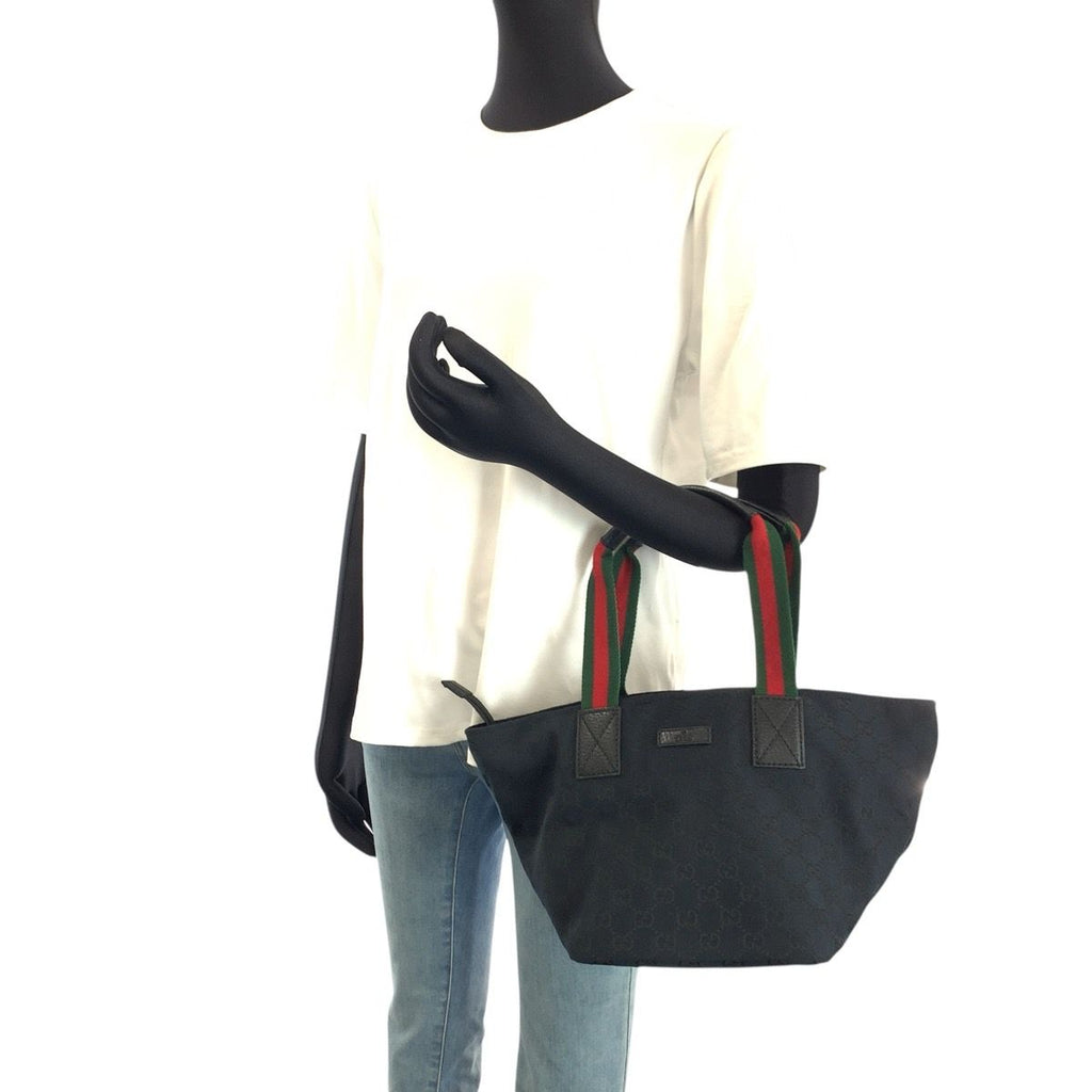 Gucci Sherry Line Black GG Canvas Leather Tote — view 5