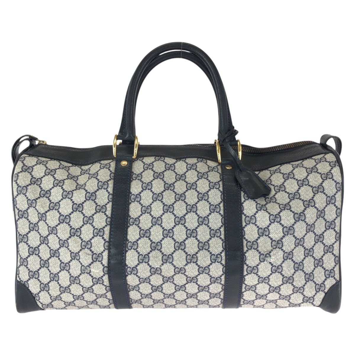 Gucci Vintage Navy Gold GG Supreme Canvas Leather 58 012 468 45 Boston