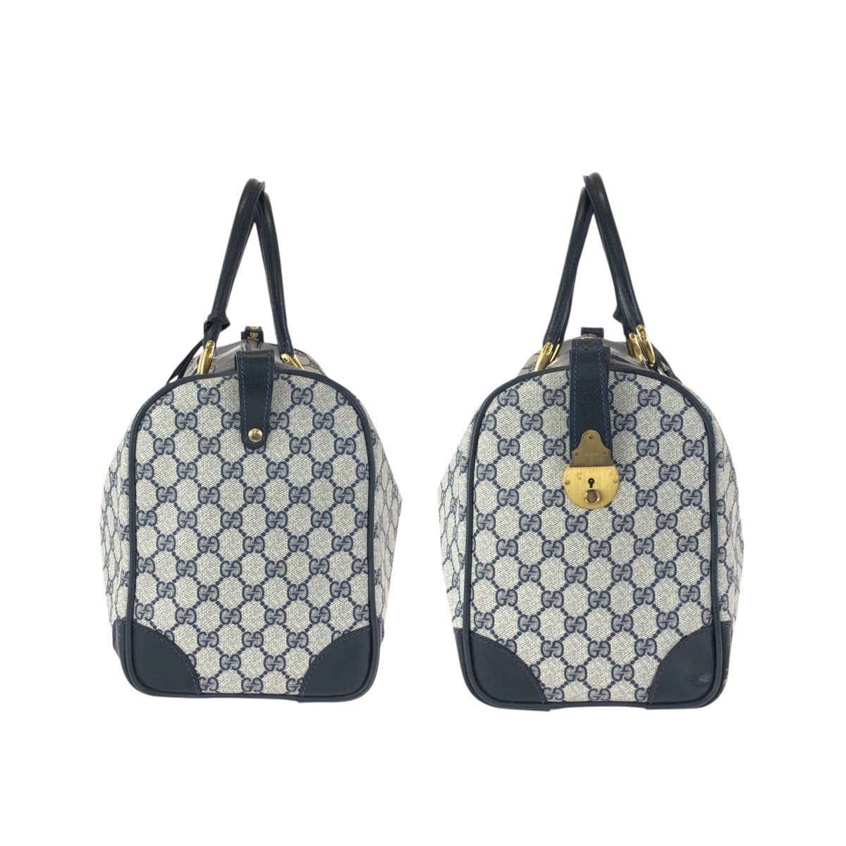 Gucci Vintage Navy Gold GG Supreme Canvas Leather 58 012 468 45 Boston — view 8