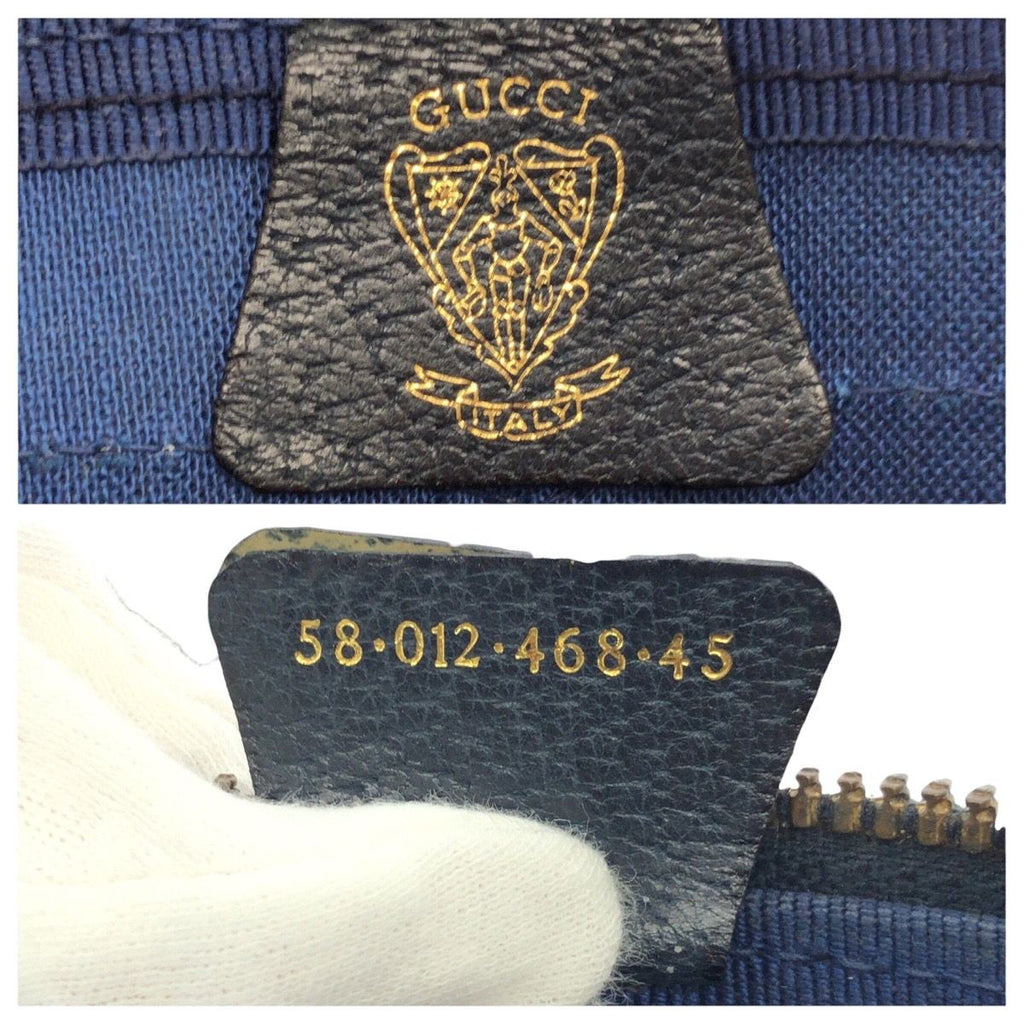 Gucci Vintage Navy Gold GG Supreme Canvas Leather 58 012 468 45 Boston — view 4