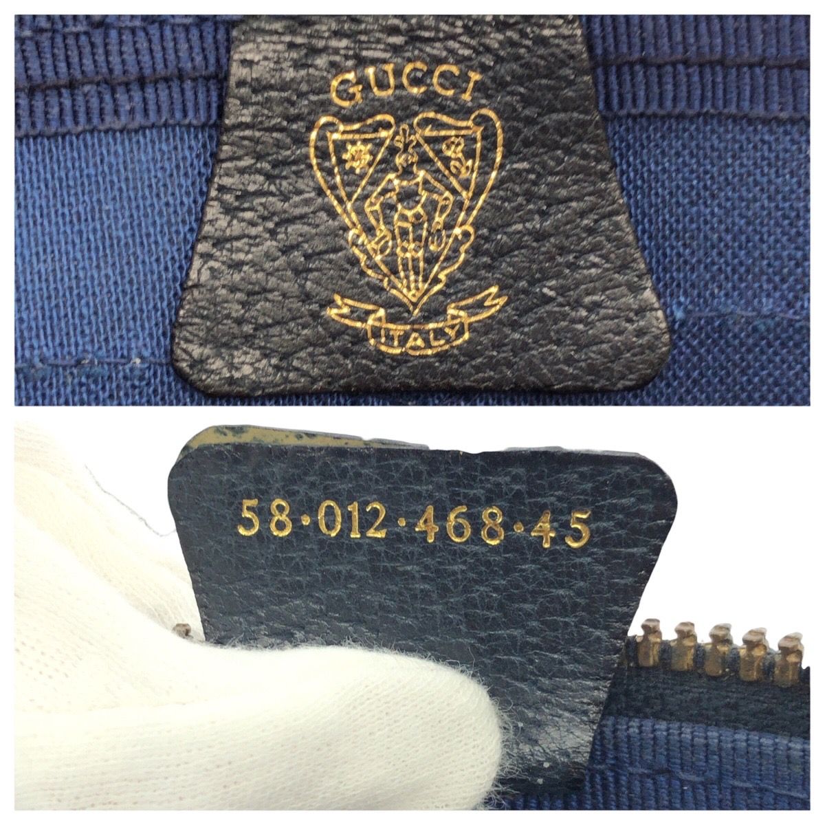 Gucci Vintage Navy Gold GG Supreme Canvas Leather 58 012 468 45 Boston — view 4