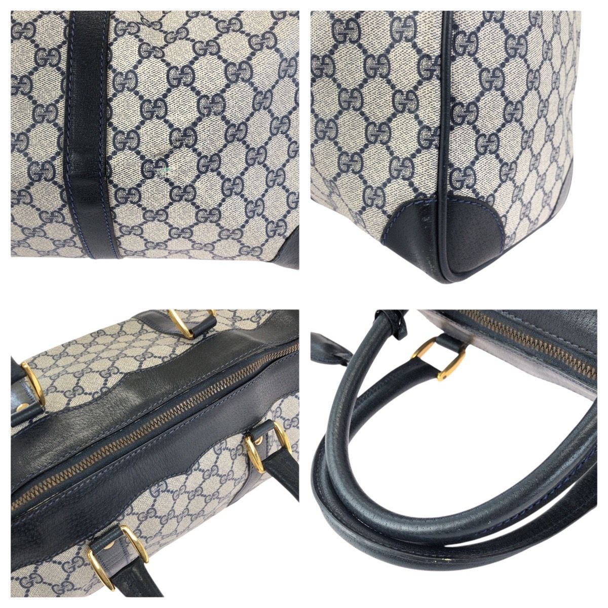 Gucci Vintage Navy Gold GG Supreme Canvas Leather 58 012 468 45 Boston — view 6