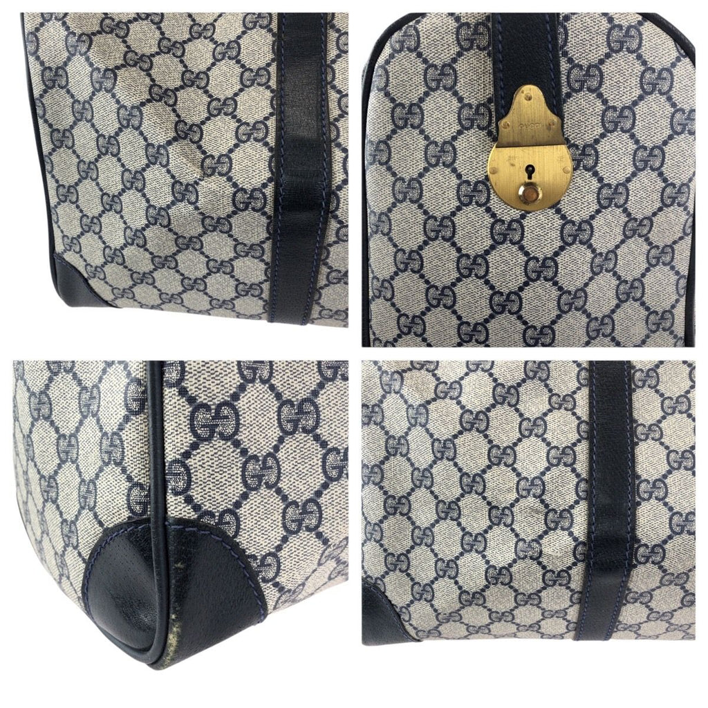 Gucci Vintage Navy Gold GG Supreme Canvas Leather 58 012 468 45 Boston — view 5