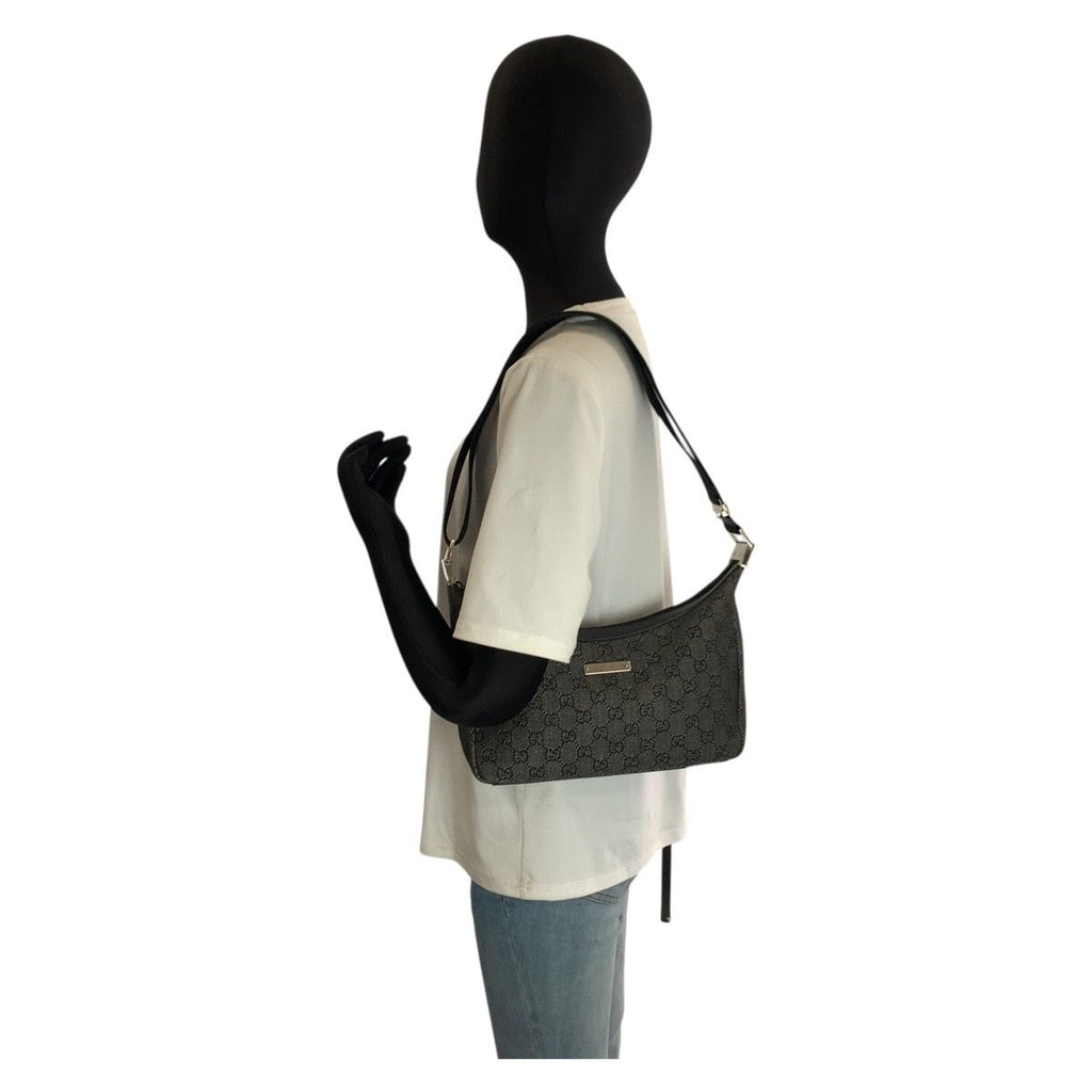Gucci Black Silver GG Canvas Shoulder Bag Pochette — view 5