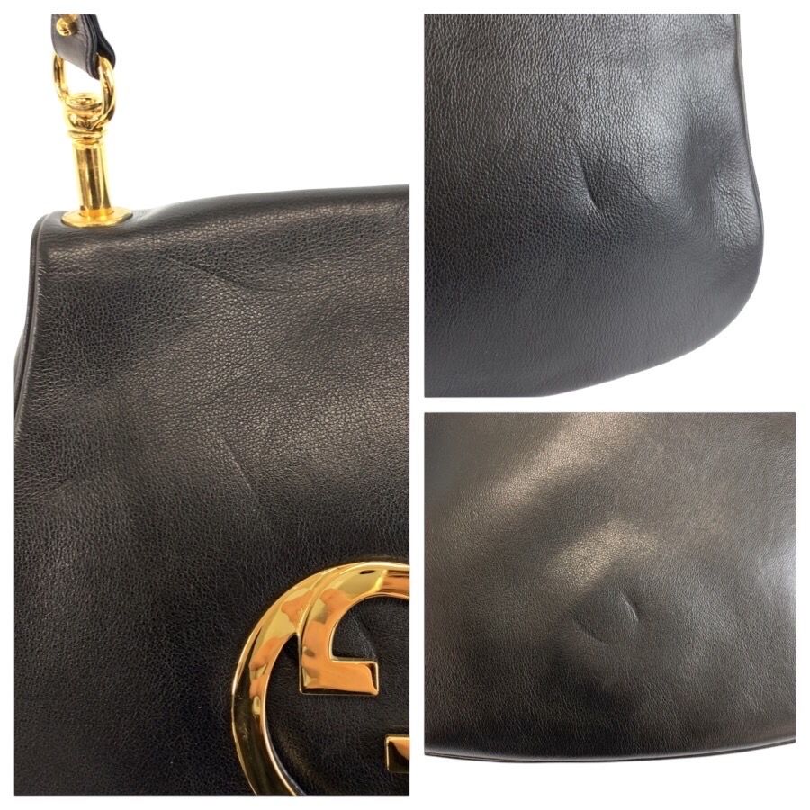 Gucci Vintage Interlocking Black Gold Leather Shoulder — view 5