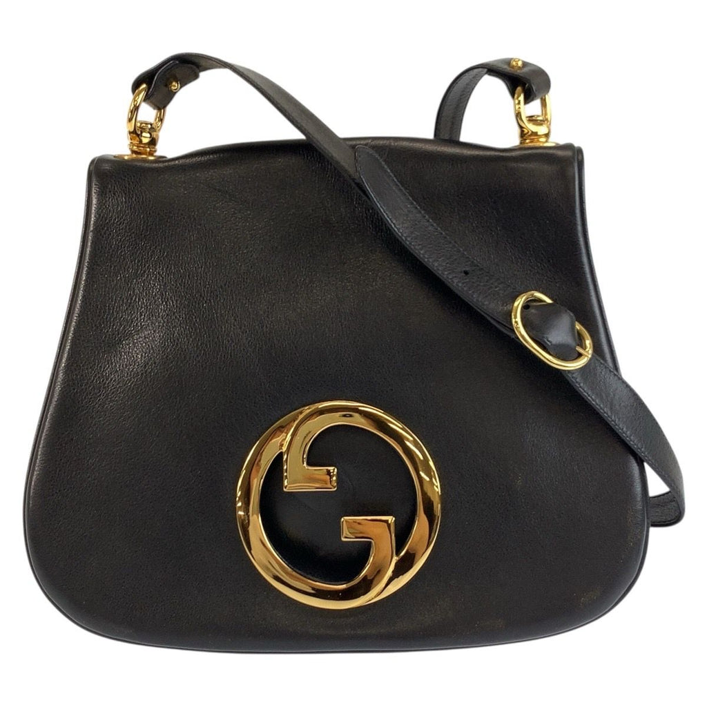 Gucci Vintage Interlocking Black Gold Leather Shoulder
