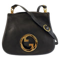 Gucci Vintage Interlocking Black Gold Leather Shoulder