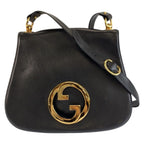 Gucci Vintage Interlocking Black Gold Leather Shoulder