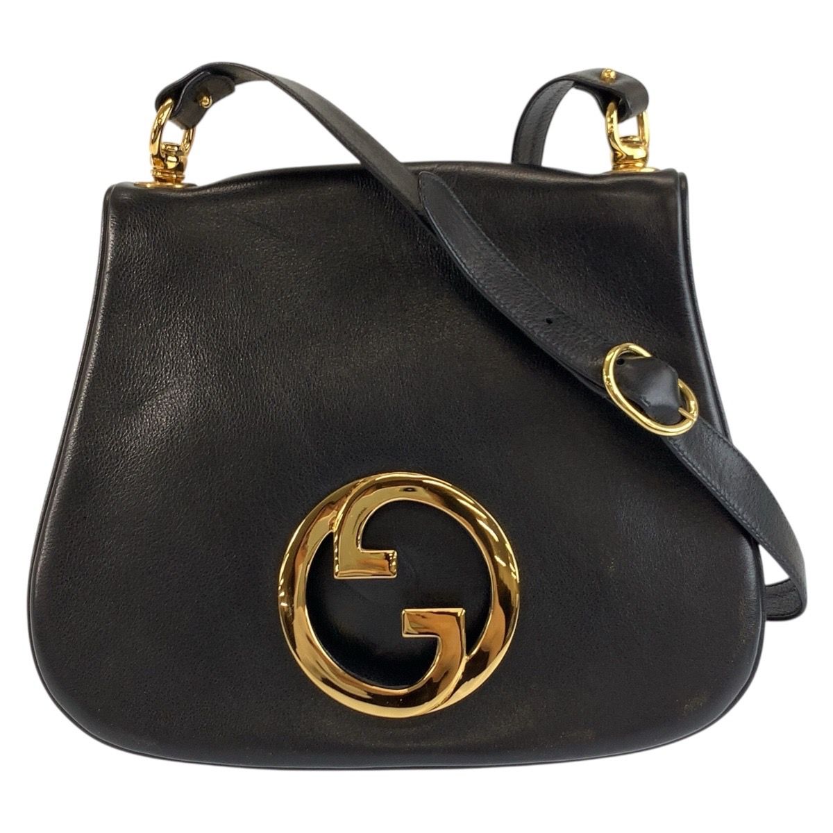 Gucci Vintage Interlocking Black Gold Leather Shoulder