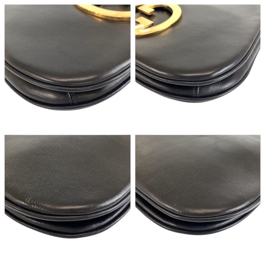 Gucci Vintage Interlocking Black Gold Leather Shoulder — view 4