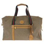 Gucci Vintage Sherry Line Micro GG Beige Gold Leather Boston