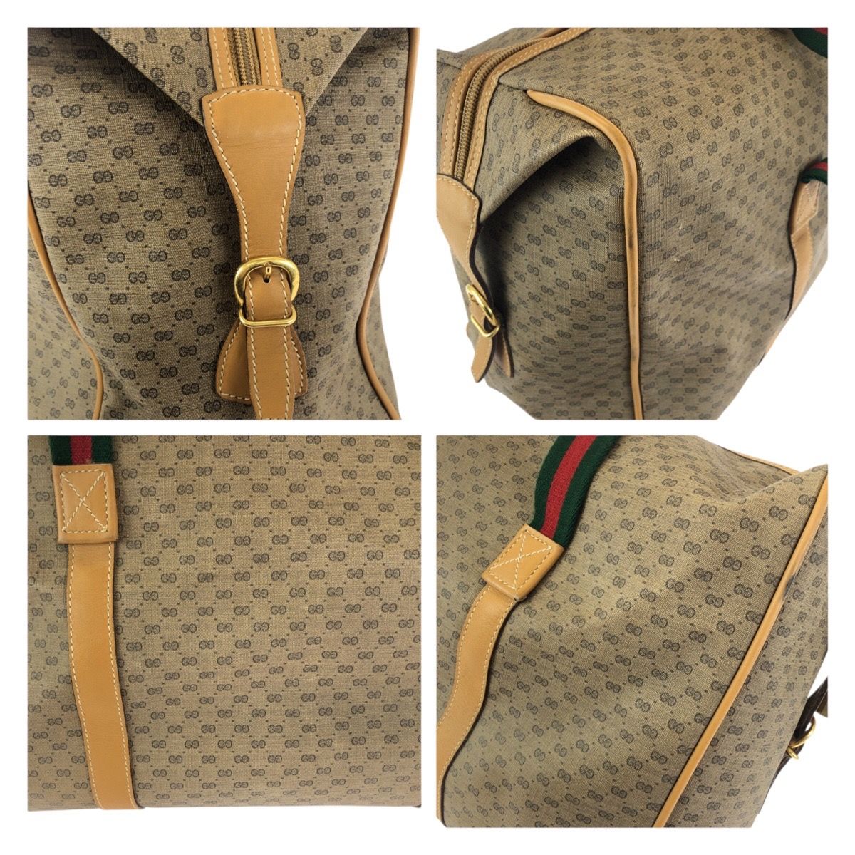 Gucci Vintage Sherry Line Micro GG Beige Gold Leather Boston — view 6