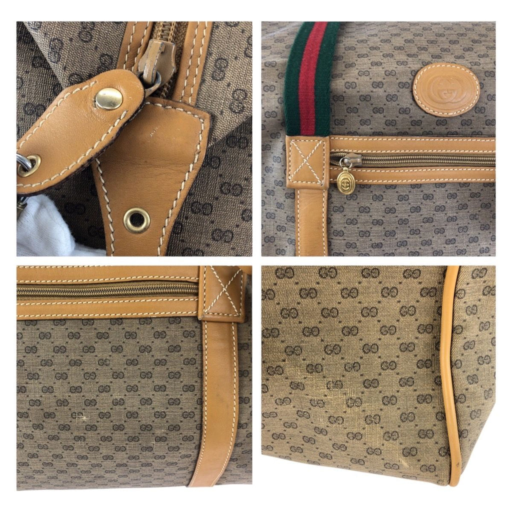 Gucci Vintage Sherry Line Micro GG Beige Gold Leather Boston — view 5