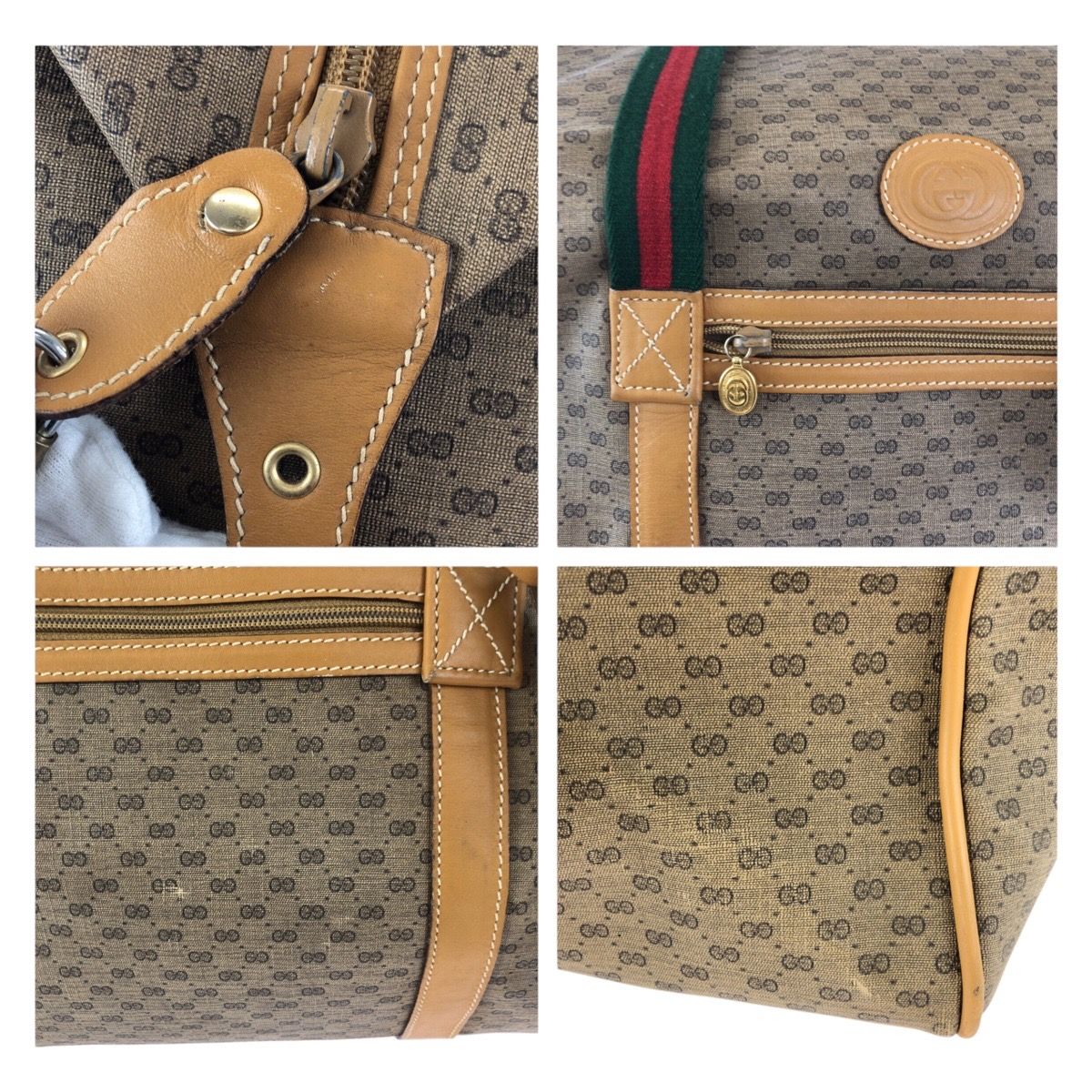 Gucci Vintage Sherry Line Micro GG Beige Gold Leather Boston — view 5