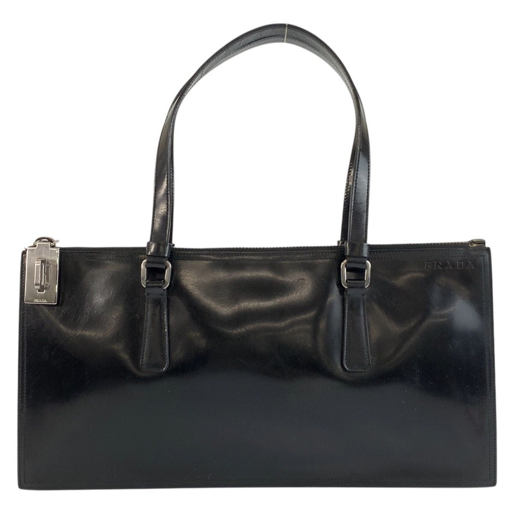 Prada Black Silver Enamel Tote