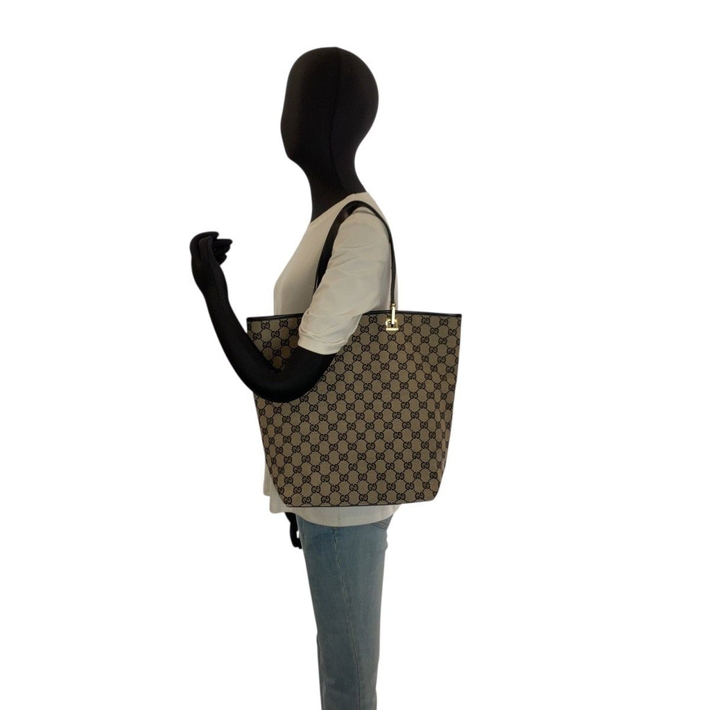 Gucci Black Gold GG Canvas Leather 002 Tote Shoulder — view 6