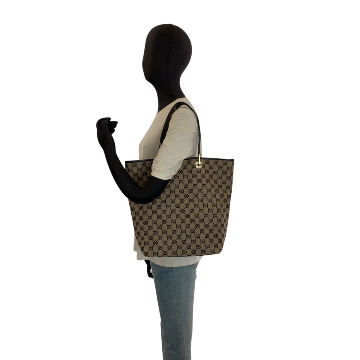 Gucci Black Gold GG Canvas Leather 002 Tote Shoulder — view 6