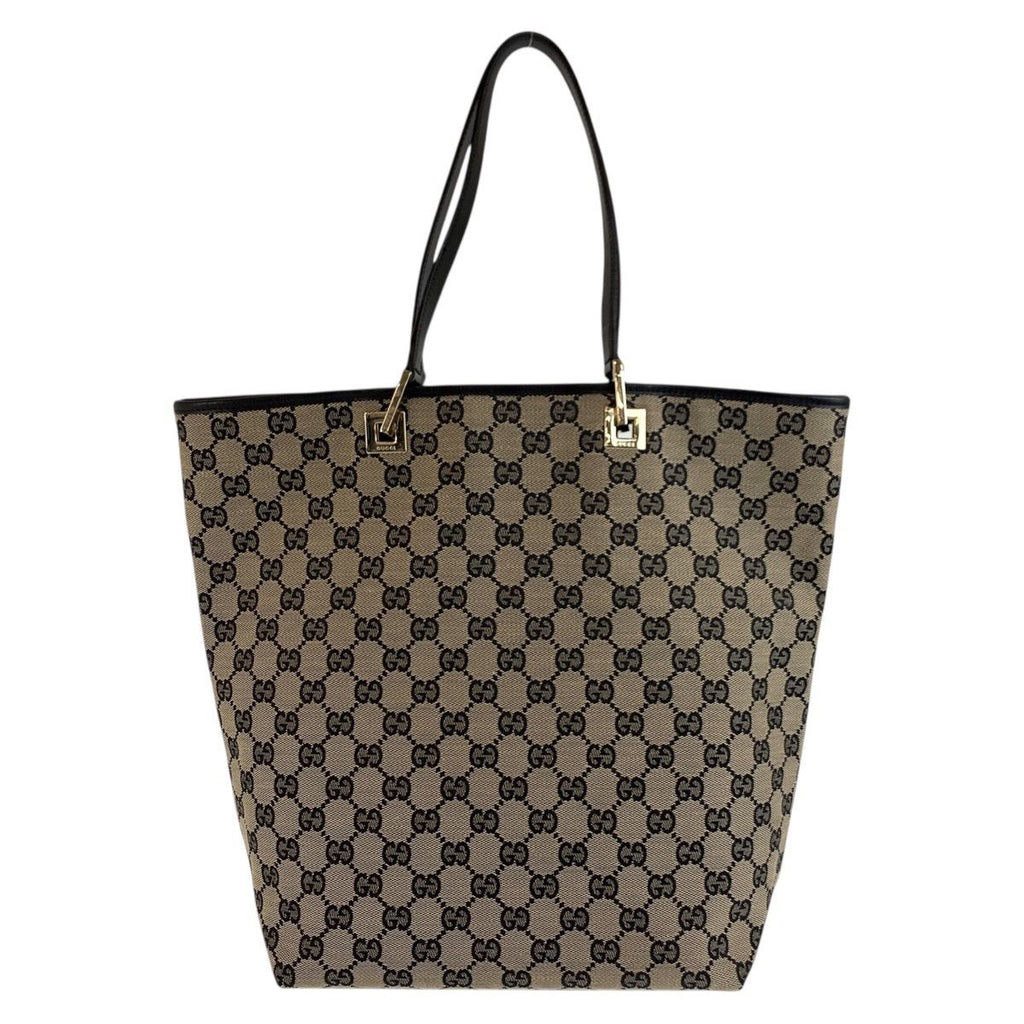 Gucci Black Gold GG Canvas Leather 002 Tote Shoulder