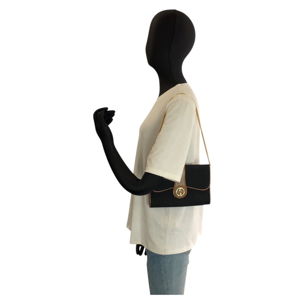 Gucci Vintage Micro GG Black Brown Gold Canvas Chain Shoulder — view 6