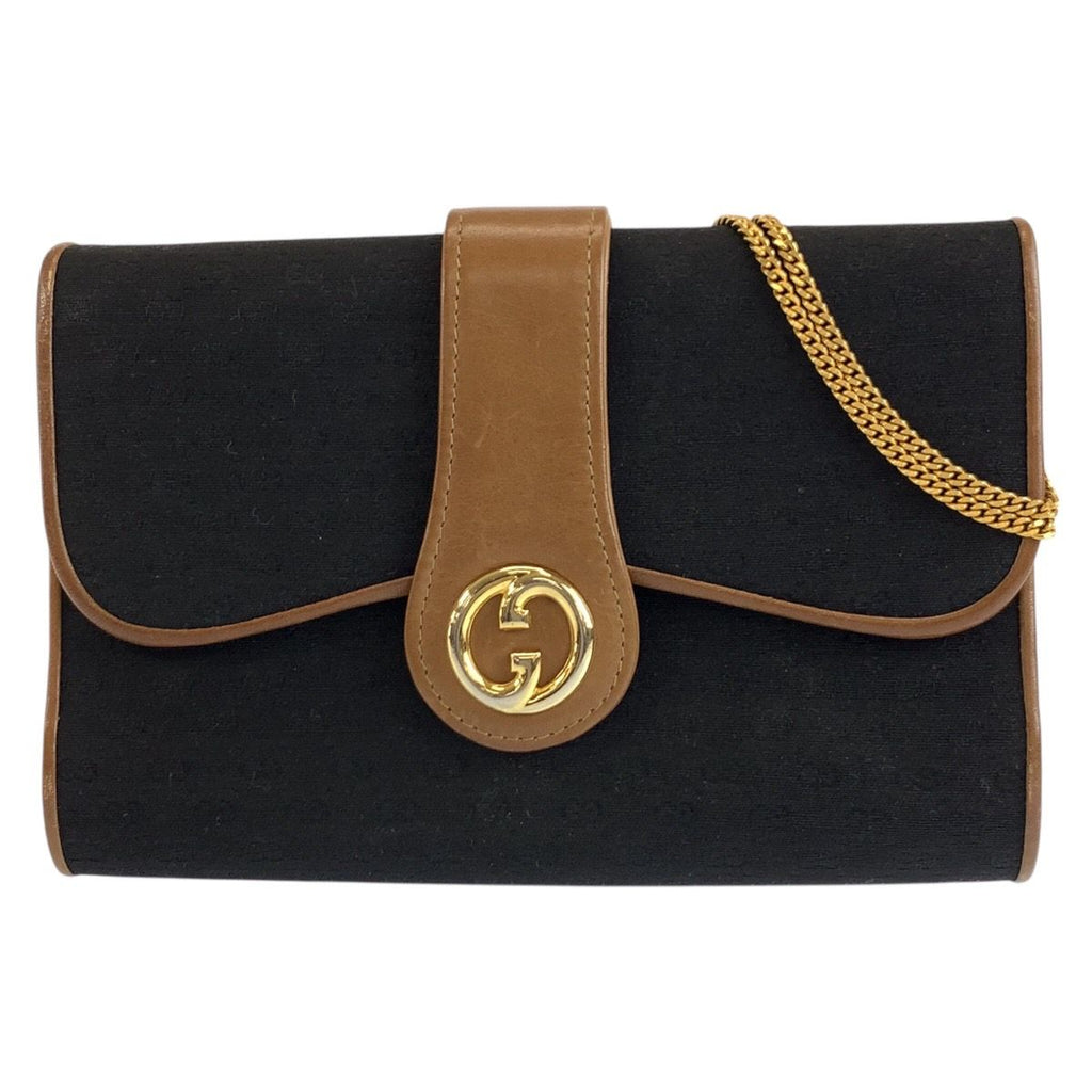 Gucci Vintage Micro GG Black Brown Gold Canvas Chain Shoulder