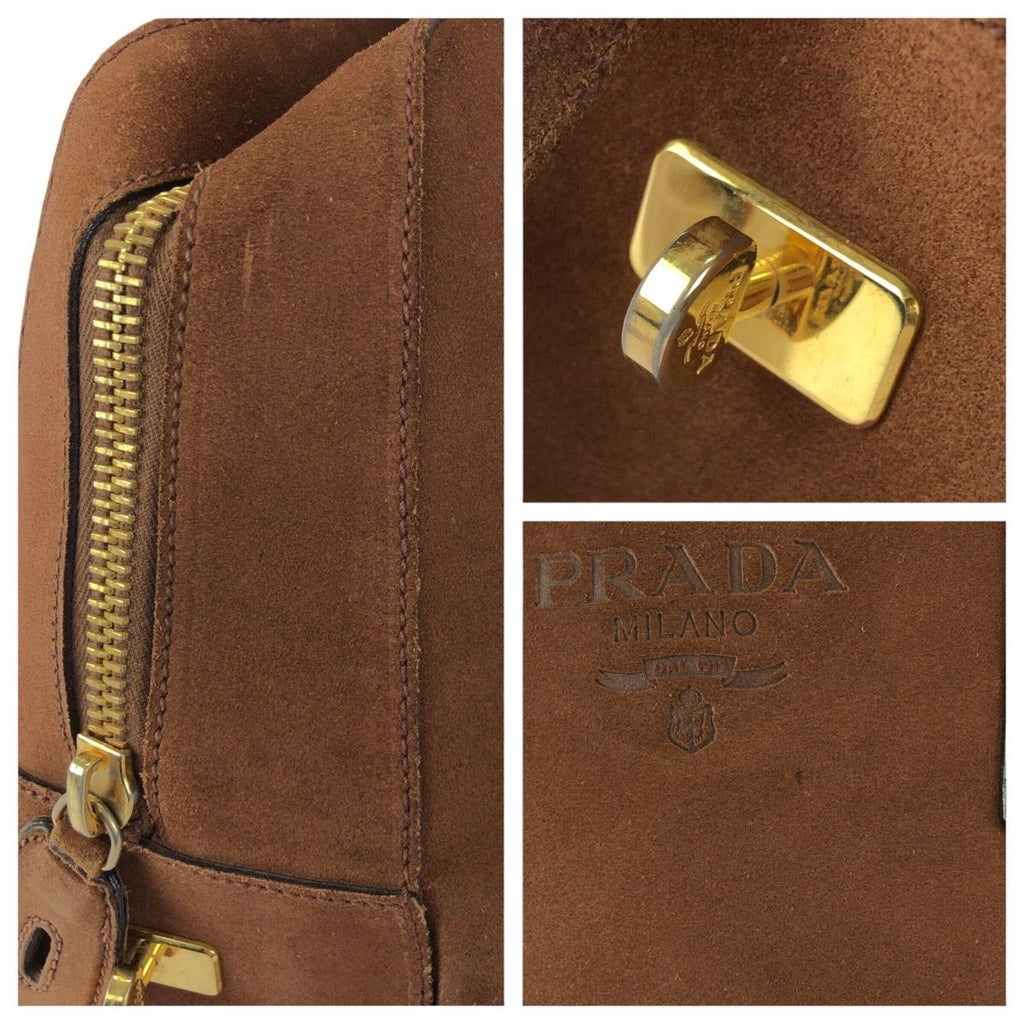 Prada Brown Gold Suede Boston — view 6
