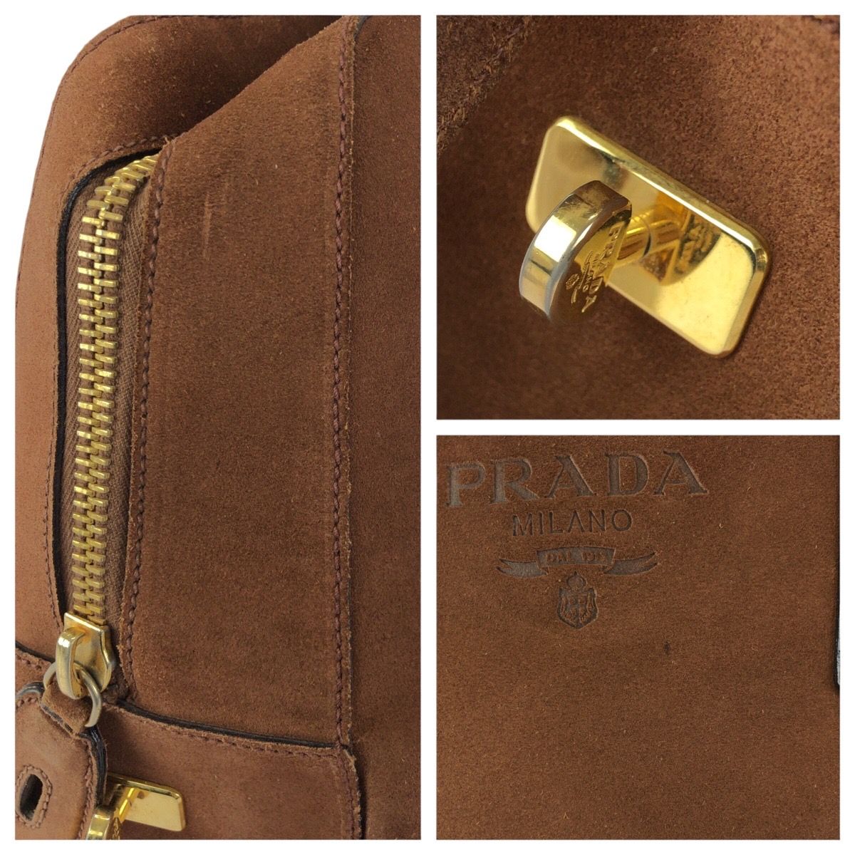 Prada Brown Gold Suede Boston — view 6