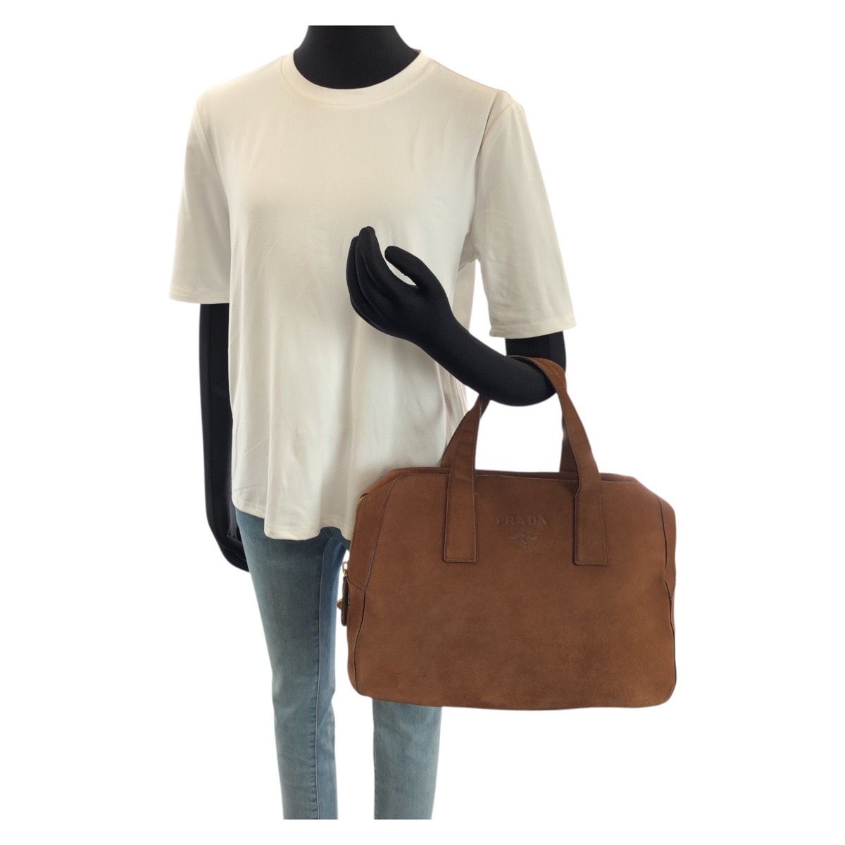 Prada Brown Gold Suede Boston — view 8