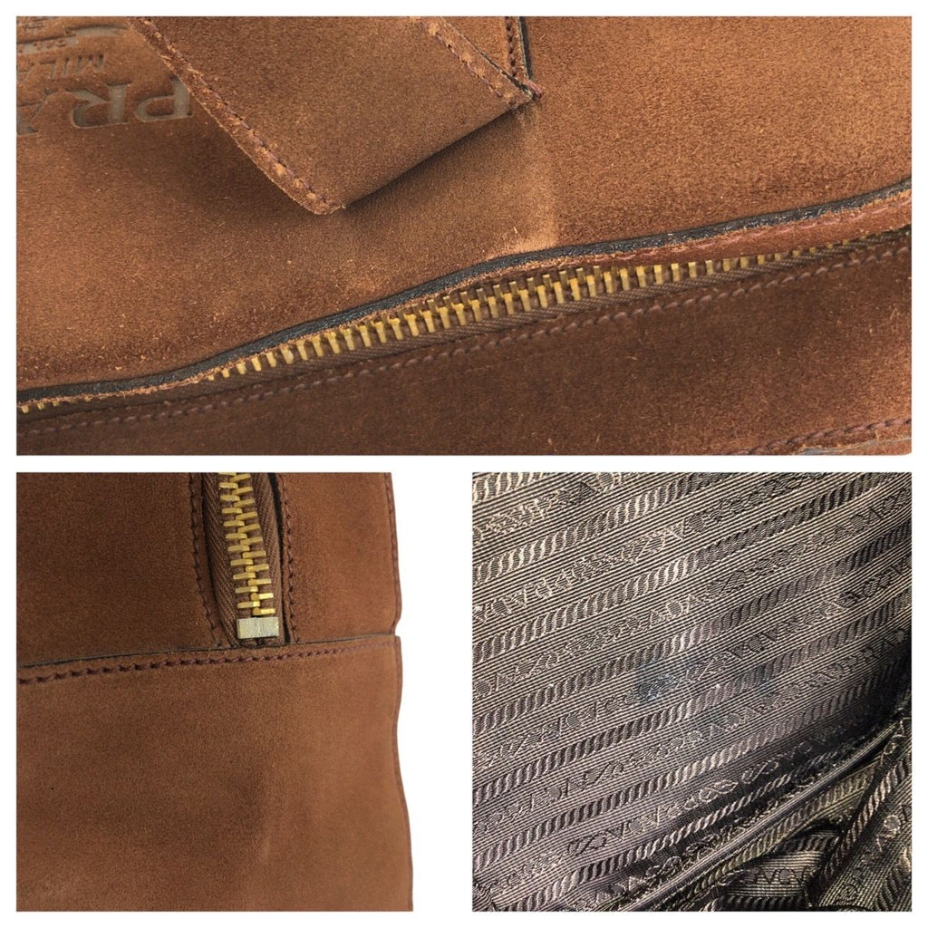 Prada Brown Gold Suede Boston — view 7
