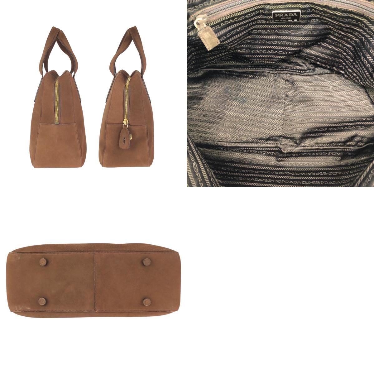 Prada Brown Gold Suede Boston — view 9
