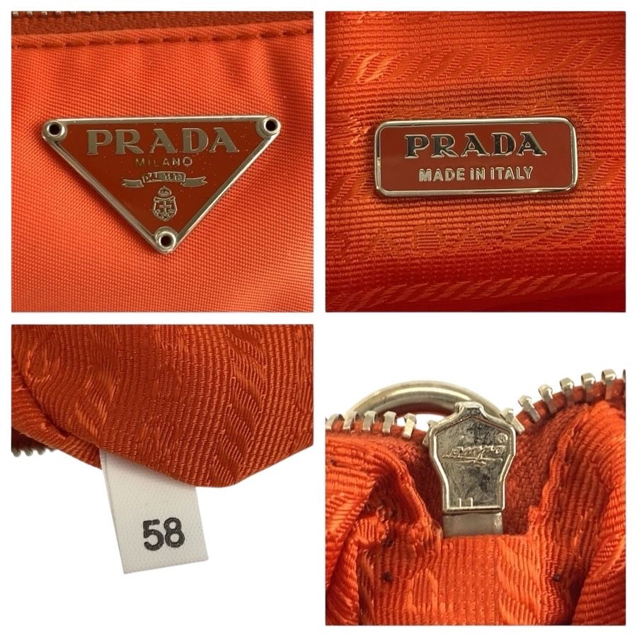 Prada Tessuto Orange Silver Nylon Handbag Pouch — view 3