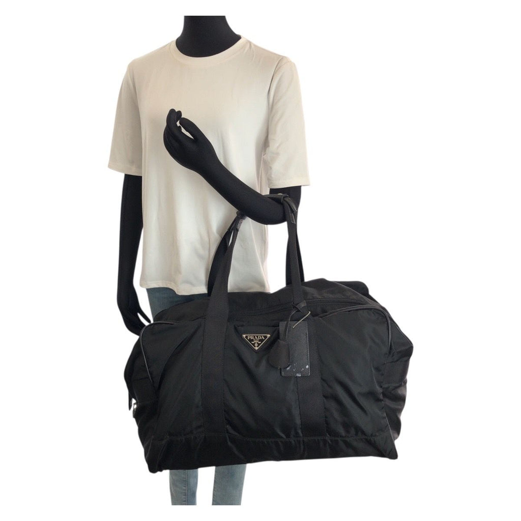 Prada Tessuto Saffiano Black Nylon Leather Boston — view 7