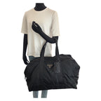 Prada Tessuto Saffiano Black Nylon Leather Boston — view 7