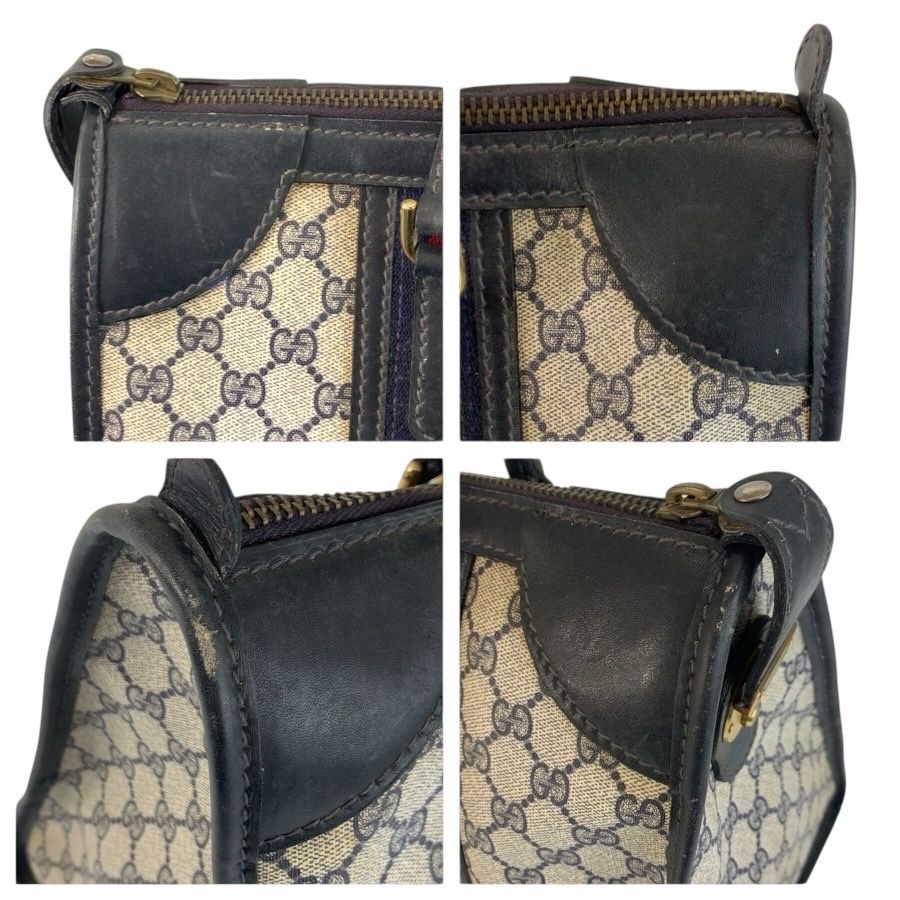 Gucci Vintage Sherry Line Navy Gray GG Supreme Canvas Boston — view 5