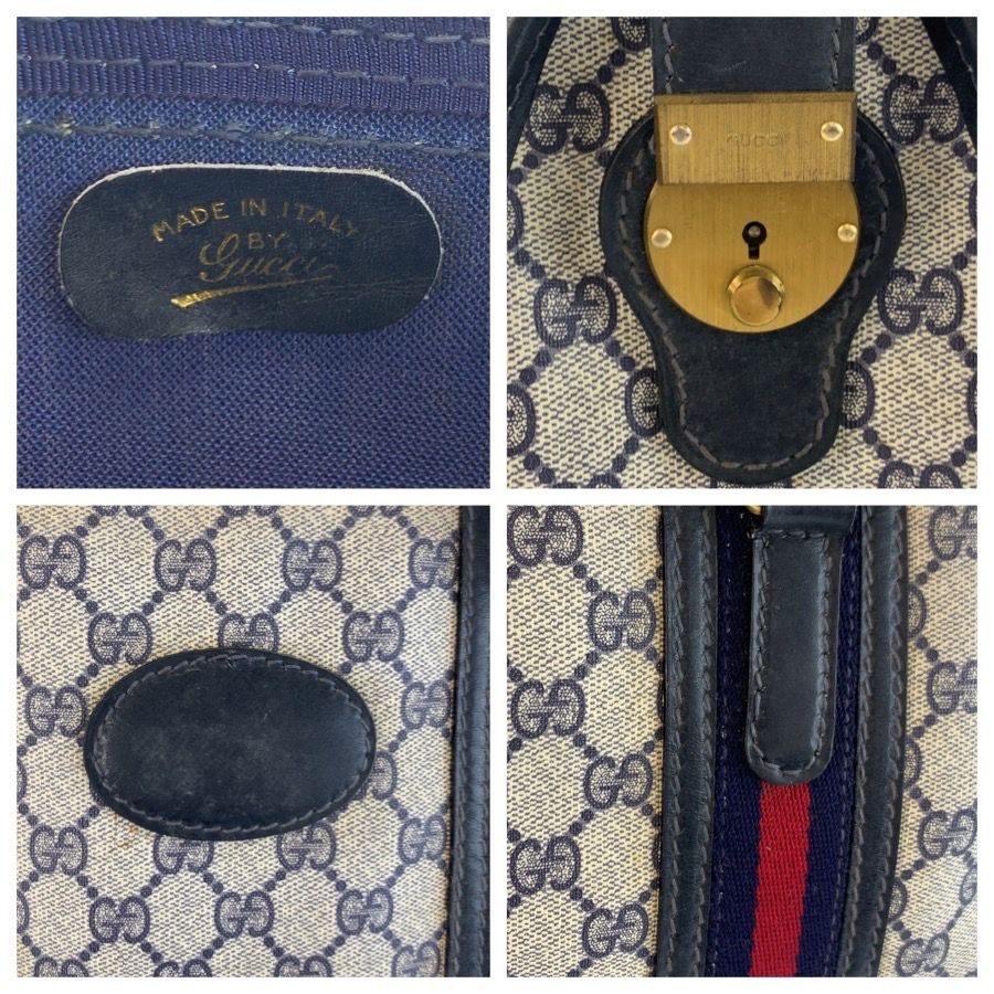 Gucci Vintage Sherry Line Navy Gray GG Supreme Canvas Boston — view 3