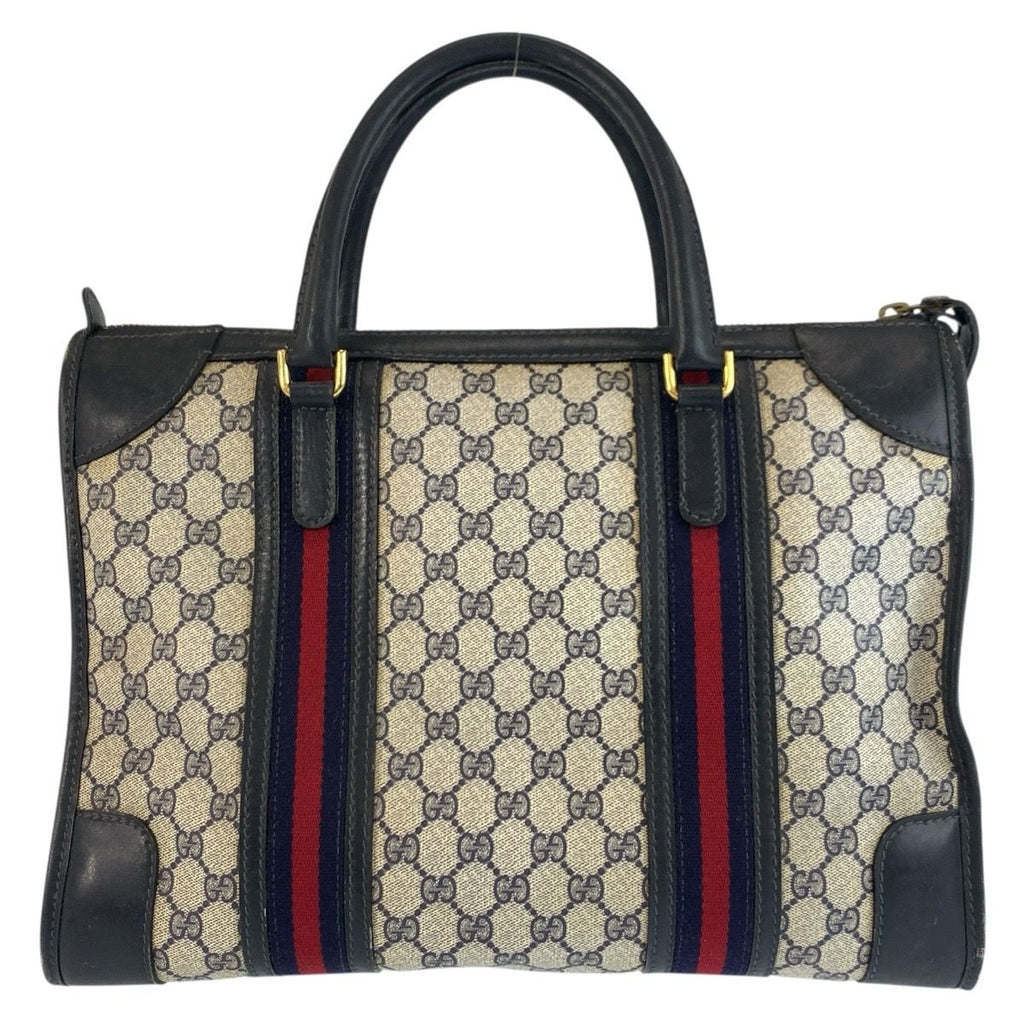 Gucci Vintage Sherry Line Navy Gray GG Supreme Canvas Boston — view 2