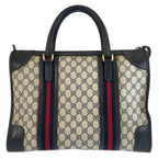 Gucci Vintage Sherry Line Navy Gray GG Supreme Canvas Boston — view 2