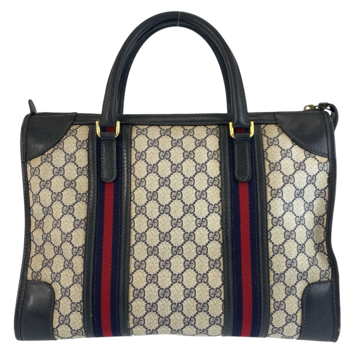 Gucci Vintage Sherry Line Navy Gray GG Supreme Canvas Boston — view 2