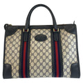 Gucci Vintage Sherry Line Navy Gray GG Supreme Canvas Boston