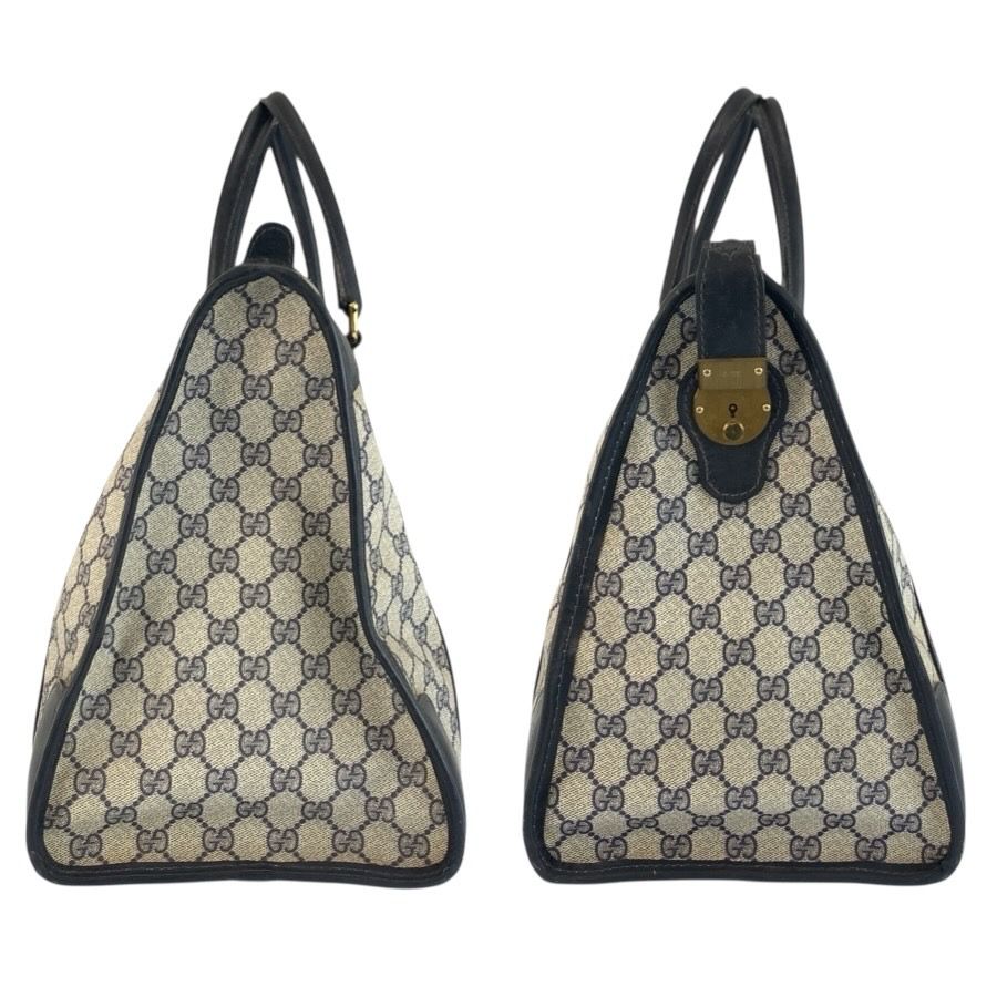 Gucci Vintage Sherry Line Navy Gray GG Supreme Canvas Boston — view 8