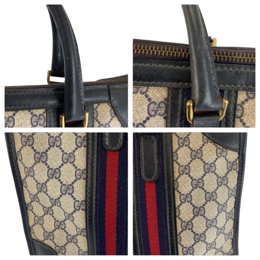 Gucci Vintage Sherry Line Navy Gray GG Supreme Canvas Boston — view 6