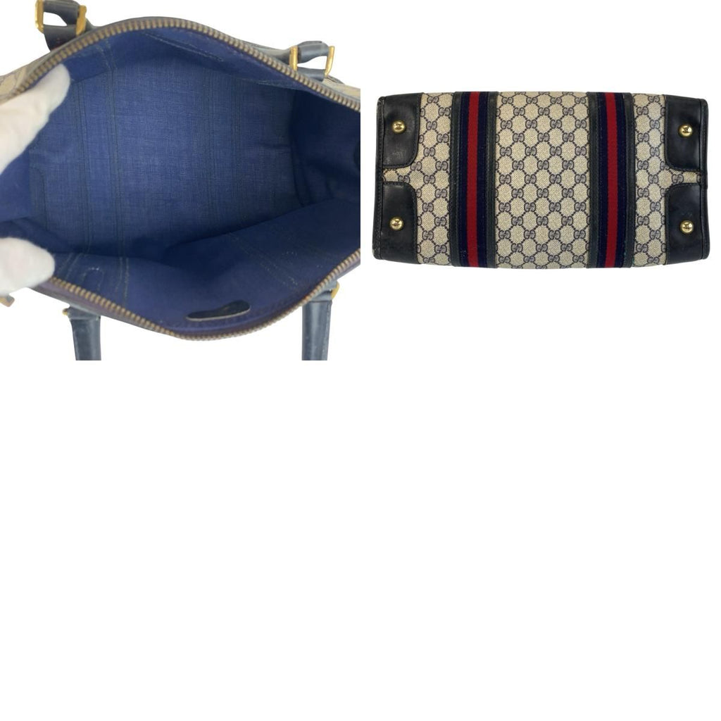 Gucci Vintage Sherry Line Navy Gray GG Supreme Canvas Boston — view 9