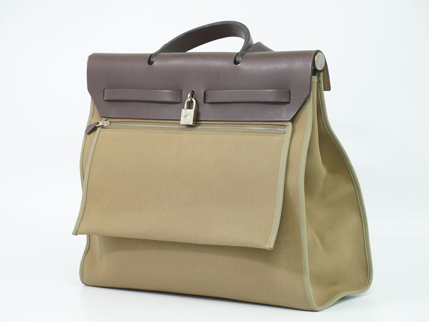 Hermes Herbag Zip MM 2-Way Shoulder Bag Canvas Leather Beige Brown — view 2