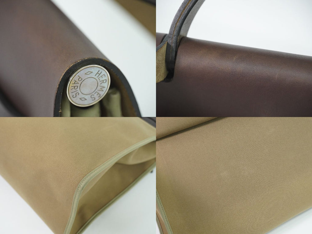 Hermes Herbag Zip MM 2-Way Shoulder Bag Canvas Leather Beige Brown — view 7